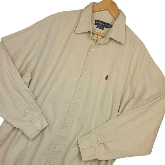 Vintage Ralph Lauren Men's Blake Long Sleeve Button-Down Shirt Size XXL Beige - Picture 1 of 16